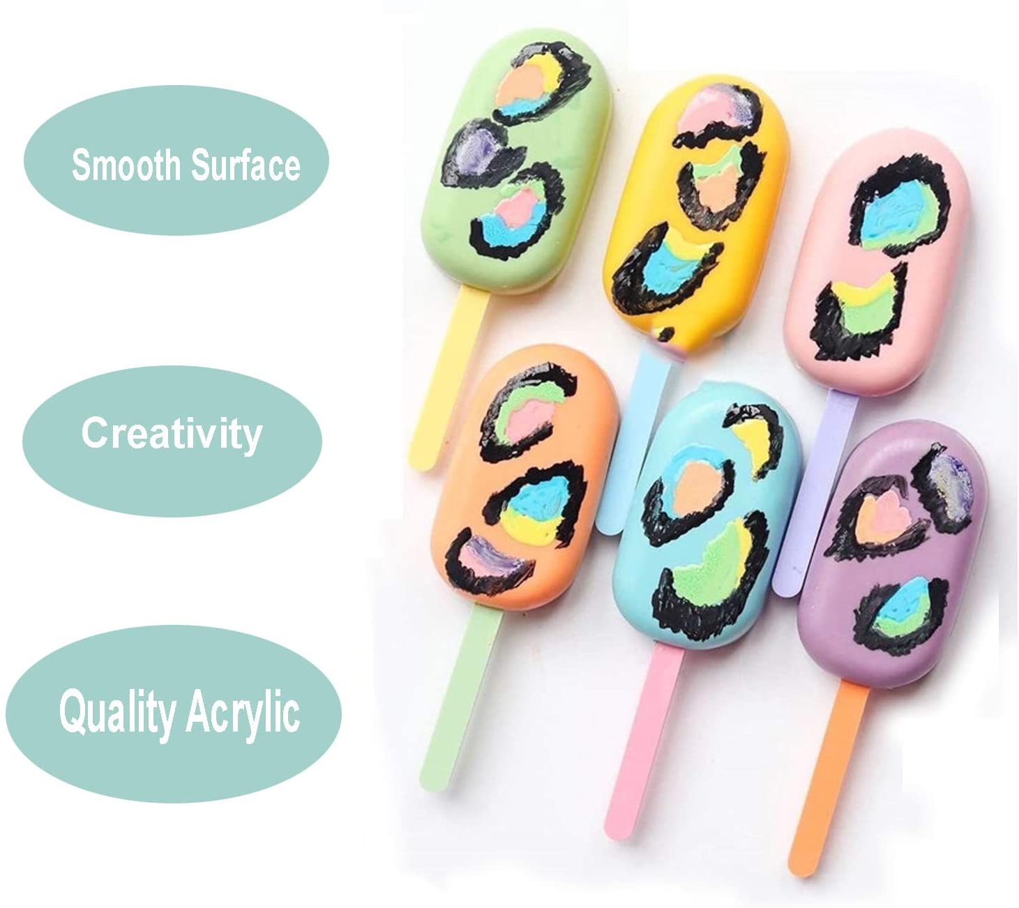 NOGIS 20 Pieces Acrylic Popsicle Sticks Colorful Cakesicle Sticks 4.5 Inch  Reusable Laser Popsicle Stick Ice Cream Sticks Mini Reusable Acrylic Sticks